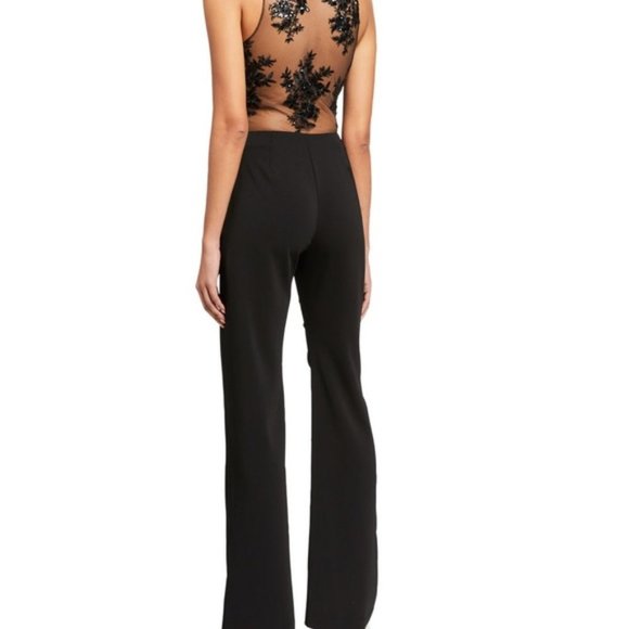 🆕️ NEW LOVE, THEIA Sequin Lace Illusion Back Sleeveless Crepe Jumpsuit 2 - Picture 5 of 10